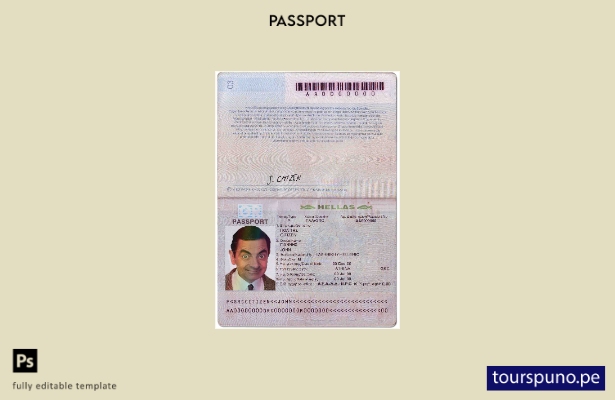 Plantilla de pasaporte de Grecia lista para imprimir